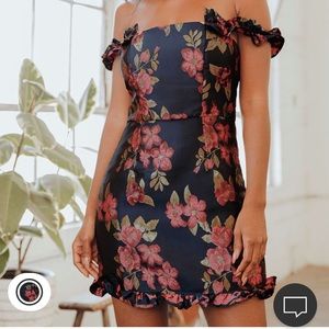 Lulus Pop the Bottle Navy Blue Floral Mini Dress